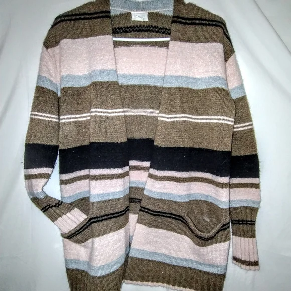 Caslon Women's Multicolor Striped Open Cardigan Sz Medium Nordstrom Wool Mohair - Picture 2 of 8